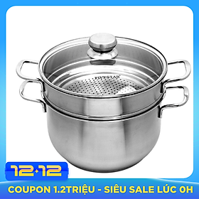 Bộ Nồi Xửng 3 Đáy Nắp Kính Fivestar ST24-3DG (24cm) - Hàng Chính Hãng