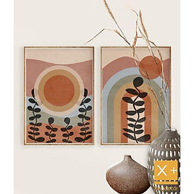 Mua Bộ 2 tranh trừu tượng hiện đại  tone hồng trầm  vintage.