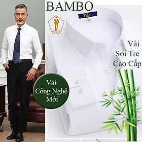 Áo Sơ Mi Trắng Nam Trung Niên Trơn Dài Tay Công Sở Vải Sợi Tre Bambo, Sồi Không Túi Ngực -TRAZ