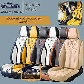 [Tặng Kèm 2 Gối] Bộ 5 Áo Bọc Ghế Ô Tô 9D Da Nappa Có Lỗ Thoáng Hơi, Đường May Nổi, Chống Nước Tốt, Dễ Vệ Sinh, Không Mùi, Có Chống Trượt (Mã MT324) - Hàng Nhập Khẩu - Trắng Đen