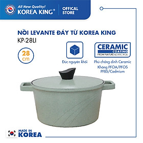 Nồi nấu Levante đáy từ Korea King KP-28LI(Nồi, nắp bằng nhôm đúc, phủ men chống dính Ceramic, Ø28cm)-Màu Xanh