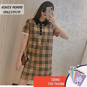 Váy Bầu Có Cổ Kẻ Caro Dáng Suông Váy Bầu Hè Tay Ngắn Đi Chơi HD2818 Honey Mommy Đầm Bầu Mùa Hè Công Sở Đi Làm