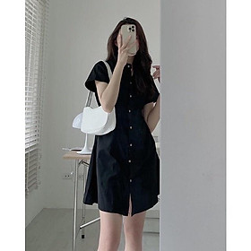 Đầm nữ sơmi cài cúc dáng dài, Váy babydoll ulzzang kiểu hàn basic cổ bẻ dễ thương dự tiệt mặc nhà