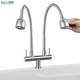 Mua Vòi rửa chén 2 đầu tăng áp thân lò xo inox 304 Hobby home decor 2TA