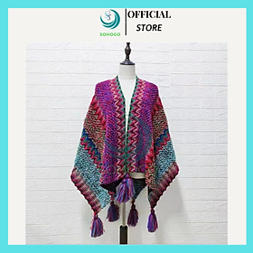 Hình ảnh Áo Choàng Cardigan Dệt Kim Phối Bóng Lông Màu Sắc Thời Trang Xuân Thu Xinh Xắn Cho Nữ Nhiều Màu Sắc Phong Cách Tua Rua Mới