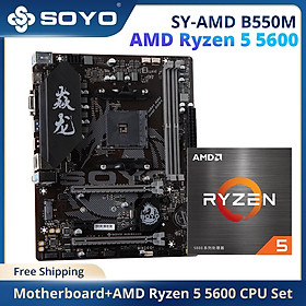 Soyo AMD B550M với AMD Ryzen 5 5600 CPU Bo mạch chủ SET 6 Core 12 Chủ đề PCIe4.0 cho máy tính máy tính chơi game bo mạch chủ Combo Gói: bo mạch chủ CPU