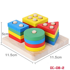 Đồ Chơi Thả 4 Trụ Gỗ - Nhiều Màu Sắc - Hình Khối - Giúp Bé Khéo Kéo