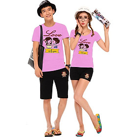 Bộ Áo Thun Đôi Nam Nữ Chỉ Yêu Màu Hồng Phấn