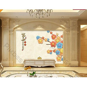 Tranh dán tường Hoa mẫu đơn khoe sắc phong phú, tranh dán tường 3d hiện đại (tích hợp sẵn keo) MS633501