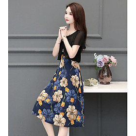 Đầm xòe hoa D kèm áo khoác đen rời sang trọng