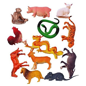 Đồ chơi trọn bộ 12 con giáp bằng nhựa cứng các con vật đứng được giúp bé nhận biết khám phá thế giới xung quanh