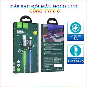 Mua Cáp Sạc Nhanh Dành Cho Hoco U112 Shine 3A Đèn Led Đổi Màu Cổng Type C Dây Dài 1M Hàng Chính Hãng