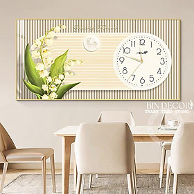 Mua Tranh đồng hồ treo tường hoa linh lan tráng gương bo viền vàng kèm đinh treo