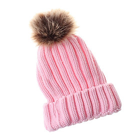 Baby Unisex Winter Warm Faux Double Fur Pom Bobble Knit Beanie Hat Cap
