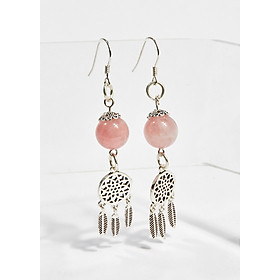 Bông tai đá thạch anh hồng dreamcatcher 10mm mệnh hỏa , thổ - Ngọc Quý Gemstones