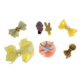 7 Pieces Ribbon Baby Girl Hair Clip Hairpin Crown Bow Boutique Pack