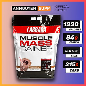 Sữa Tăng cân & Tăng cơ - Muscle Mass Gainer từ Labrada - Cung cấp Calories, Protein, BCAAs & 20 Loại Vitamin Khoáng chất - Hỗ trợ tăng cân tăng cơ nhanh cho người gầy kén ăn, khó hấp thụ thức ăn tự nhiên