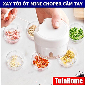 Dụng cụ xay nghiền tỏi ớt Mini Food Choper TulaHome màu trắng dây kéo