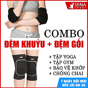 Combo Xỏ Khuỷu Tay và Bó gối có miếng đệm bảo vệ - Hỗ trợ tập Yoga, Gym, chơi thể thao - COMBO ĐEN - S 52-65KG