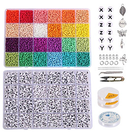 12000Pcs Glass Seed Beads 1350Pcs Letter Beads for Rings Jewelry Making