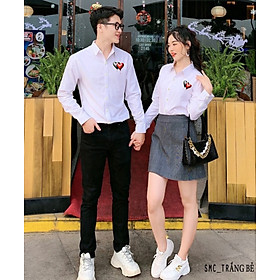Áo Sơ Mi Cặp Nam Nữ In Hình “Trái Tim” Lụa Mềm Mịn Thoáng