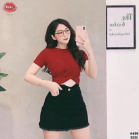 Áo croptop thun thái đắp chéo ở bụng