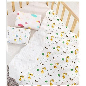 Chăn đắp xô nhăn 6 lớp in hoa cho bé nhiều mẫu ( KT 105cm x105cm )