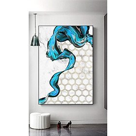 Tranh treo tường | Tranh trừu tượng Blue brush artwork, marble background printable home décor