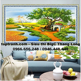 Tranh thêu chữ thập cây đa đầu làng vào mùa gặt LV3048 chưa thêu