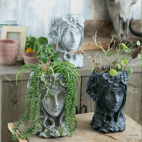 Resin Goddess Head Planter Flower Pot Beauty Face Figurine Ornament Decorative Plants Container Home Garden Patio Yard Decoration