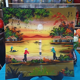 Mua Dĩa vuông sơn mài cao cấp Thanh Bình Lê cảnh đồng quê đựng trái cây  trang trí nhà cửa  văn phòng  quà tặng ý nghĩa