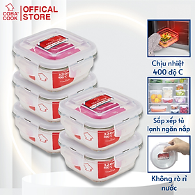 Mua Bộ 5 hộp thủy tinh hộp đựng cơm trữ thức ăn thực phẩm trong tủ lạnh chịu nhiệt COBA COOK hình vuông 320ml- CCS35