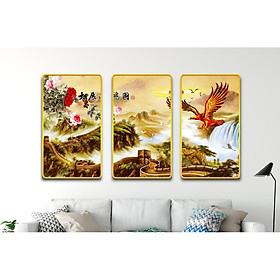 Mua Tranh bộ 3 Bức - Tranh treo phòng khách-Tranh treo tường Vạn Lý Trường Thành ST33/Gỗ MDF cao cấp phủ kim sa/ Chống ẩm mốc  mối mọt/Bo viền góc tròn