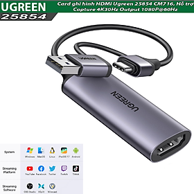 Mua Cáp ghi hình HDMI Ugreen 25854 CM716 sang USB A/ USB C Hỗ trợ Capture 4K30Hz Output 1080P@60Hz - Hàng chính hãng
