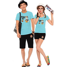 Bộ Áo Thun Đôi Nam Nữ You are Màu Xanh Thiên Thanh
