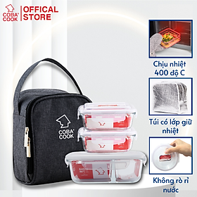 Mua Bộ 3 Hộp Cơm Thủy Tinh Chia 2 Ngăn 2 Hộp 370ml Kèm Túi COBACOOK-CCL6NL33BS