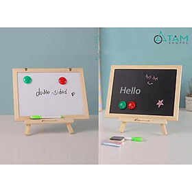 Bảng đen trắng 2 mặt viết phấn + bút lông để bàn kèm giá đỡ W-BĐVP-02