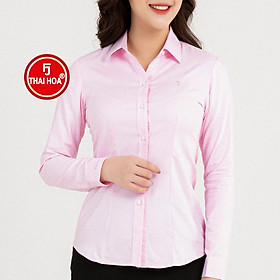Áo sơ mi nữ công sở Thái Hòa 65-15-01 dài tay màu xanh vải sợi tre caro nhuyễn