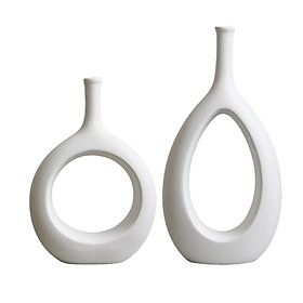 Set of 2 Ceramic Hollow Flower Vases Modern Art for Home Decoration