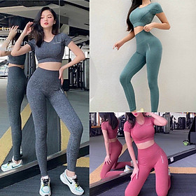 SET Đồ Nữ Tập Yoga Tập Gym Thể Thao Chất Dệt Kim C'Mon Tay Ngắn Áo Có Mút Lót Siêu Đẹp Sport Top