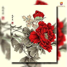 Mua Tranh tô màu theo số tranh sơn dầu số hóa  Đã căng khung  tĩnh vật hoa mẫu đơn Timpencil HA10  tặng khăn lau cọ mềm mịn siêu thấm 9k
