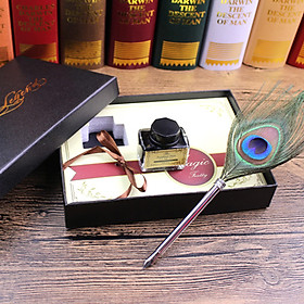 Hộp quà Giáng sinh Peacock Feather Quill Pen Ink Chai Viết Dip Pen Set Mới