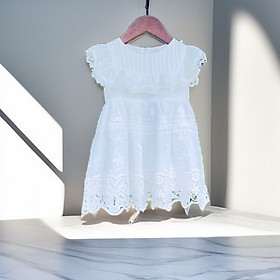 Váy hè cho bé gái, Đầm trắng trẻ em 2-10 tuổi thêu hoa ren vải boil nhẹ hàng thiết kế kiểu dáng điệu đà