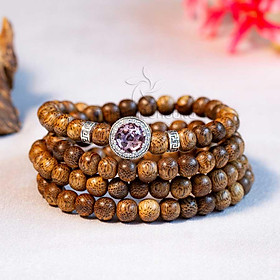 Vòng tay Trầm Hương tự nhiên 108 hạt Minh Nguyệt -  Thành công, hạnh phúc, an nhiên - Tím- 6mm