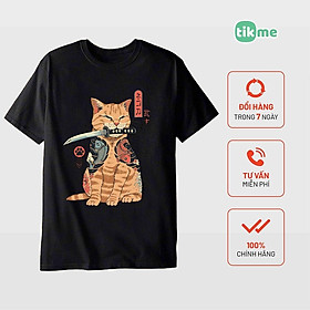 Áo thun dáng rộng unisex mèo đấu kiếm Nhật Bản size XS-3XL 100% cotton