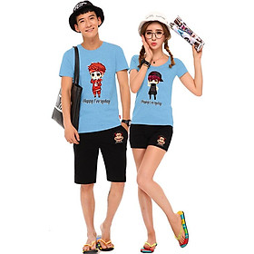Bộ Áo Thun Đôi Nam Nữ Happy Forever Màu Xanh Biển - XL