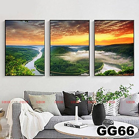 Tranh treo tường canvas khung gỗ 3 bức phong cách hiện đại Bắc Âu tranh phong cảnh trang trí phòng khách phòng ngủ 66