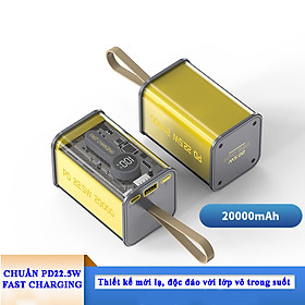 Pin sạc dự phòng 20000mA trong suốt chuẩn PD22.5W sạc siêu nhanh QC3.0 theo 2 cổng, trang bị màn hình hiển thị dung lượng