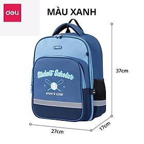 [TẶNG 10 CHÌ GỖ] Balo Chống Gù Có Nắp Cho Bé Trai Bé Gái Deli Cặp Sách Học Sinh Vải Oxford Siêu Nhẹ Chống Nước Bụi - Xanh Sport chồng gù