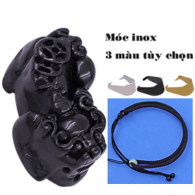 Mặt dây chuyền tỳ hưu đá đen 3.6 cm ( size nhỏ ) kèm vòng cổ dây dù đen + móc inox trắng, mặt Tỳ hưu